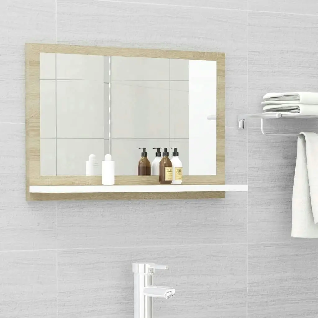 Bathroom Mirror White and Sonoma Oak 60x10.5x37 cm Engineered Wood 804567