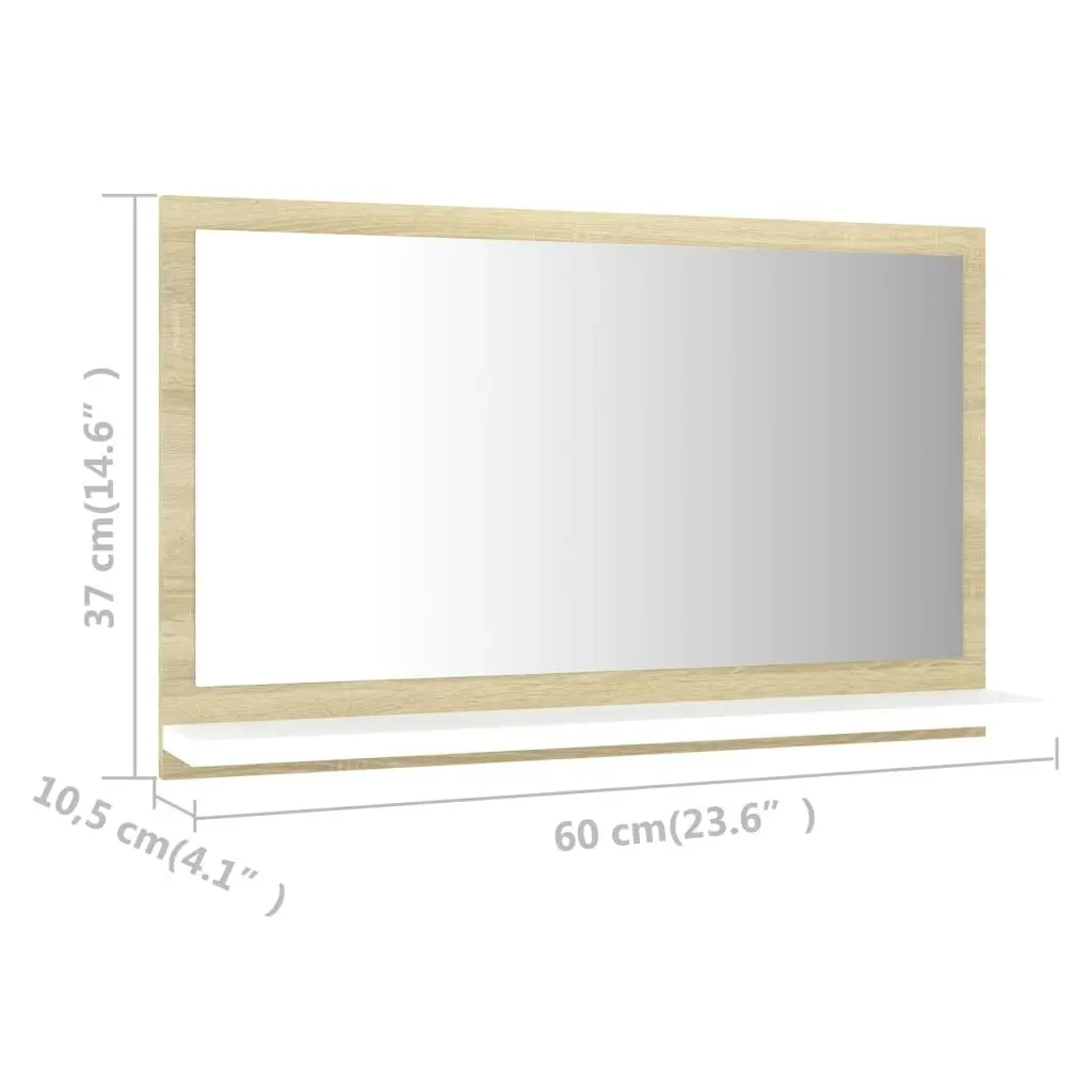 Bathroom Mirror White and Sonoma Oak 60x10.5x37 cm Engineered Wood 804567