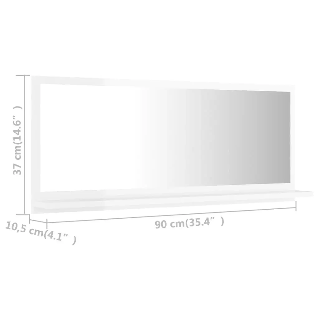 Bathroom Mirror High Gloss White 90x10.5x37 cm Engineered Wood 804586