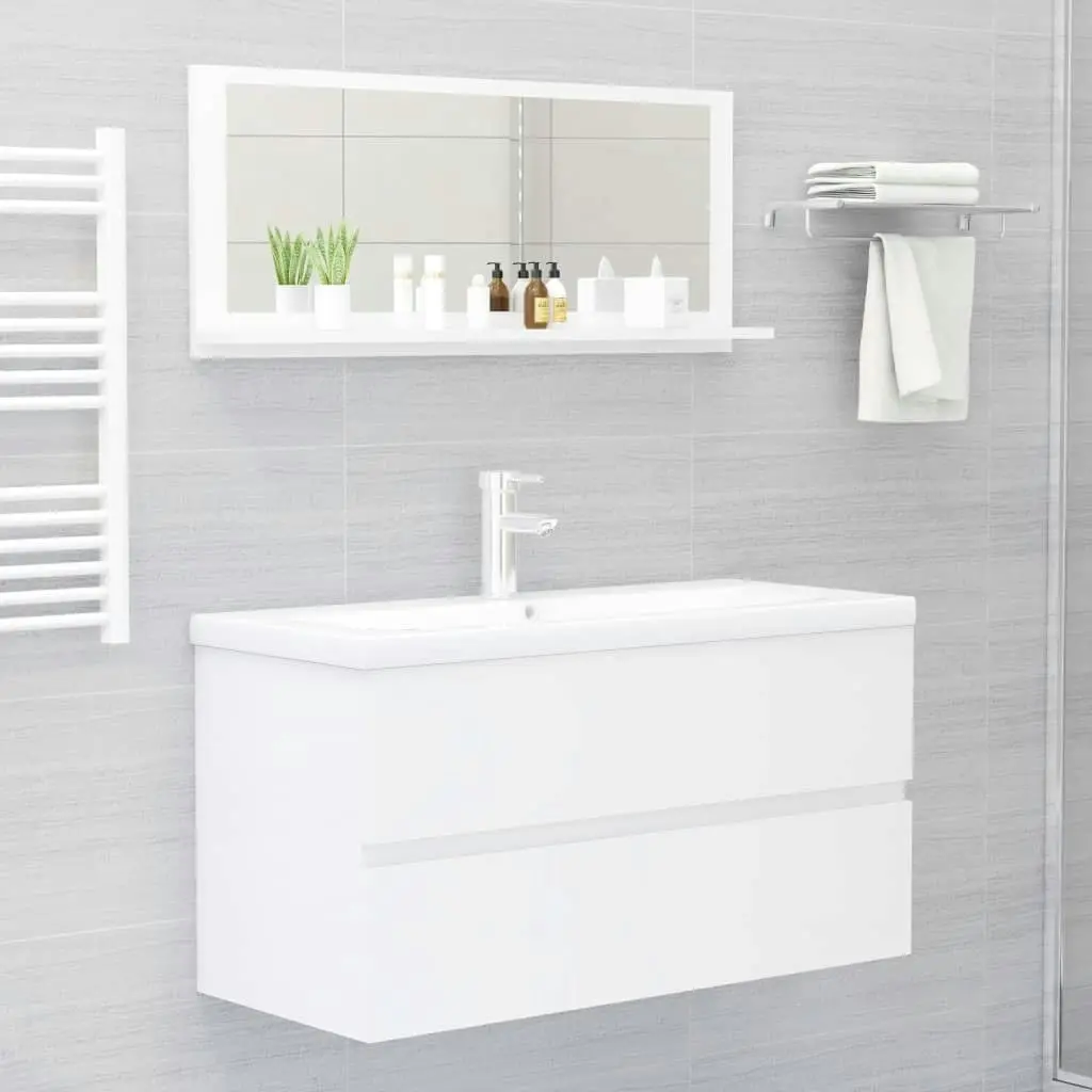 Bathroom Mirror High Gloss White 90x10.5x37 cm Engineered Wood 804586