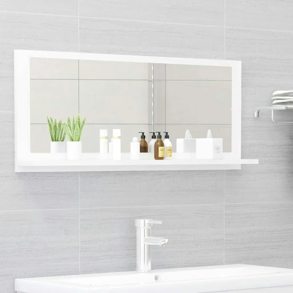 Bathroom Mirror High Gloss White 90x10.5x37 cm Engineered Wood 804586