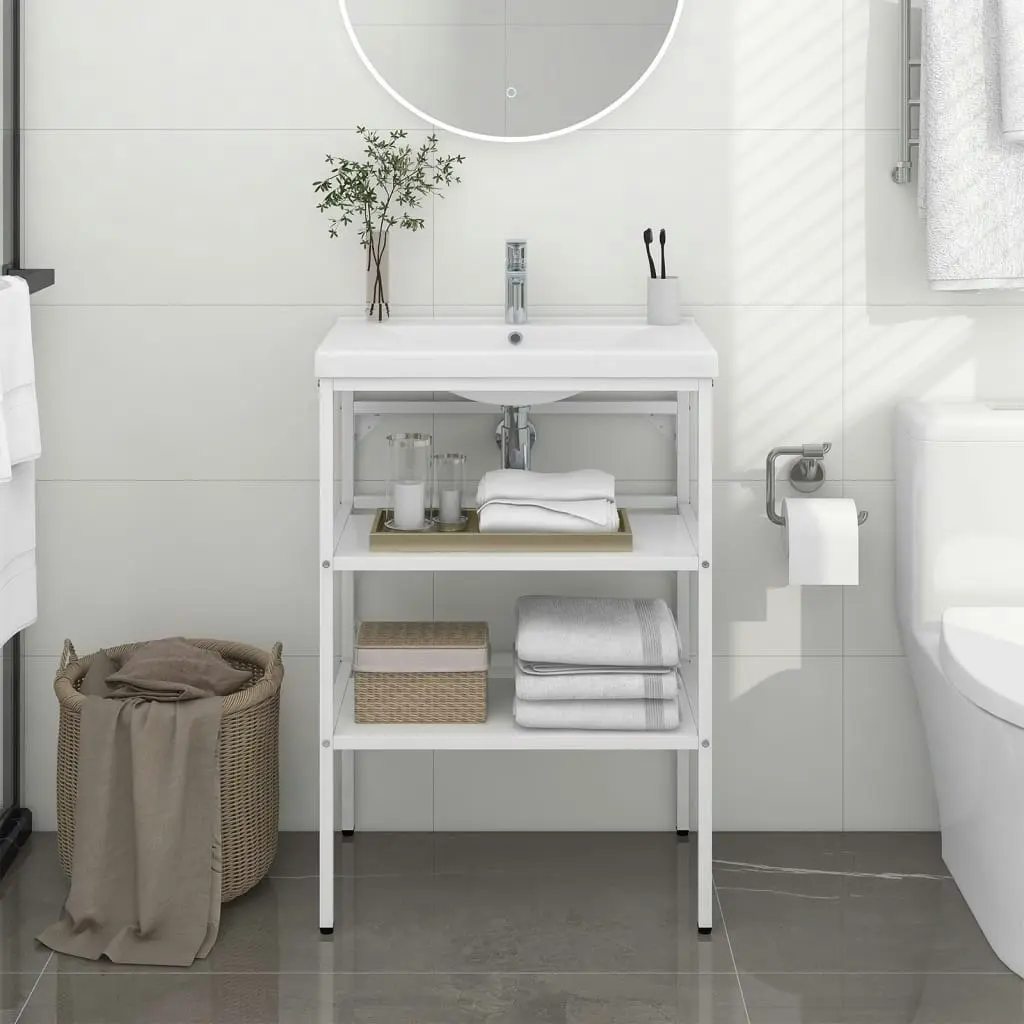 Bathroom Washbasin Frame White 59x38x83 cm Iron 338485