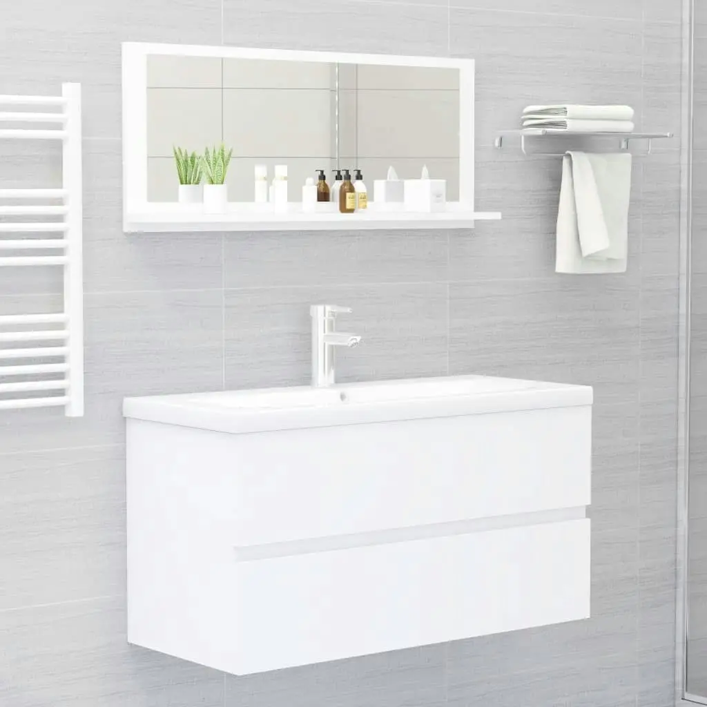 Bathroom Mirror White 90x10.5x37 cm Engineered Wood 804580