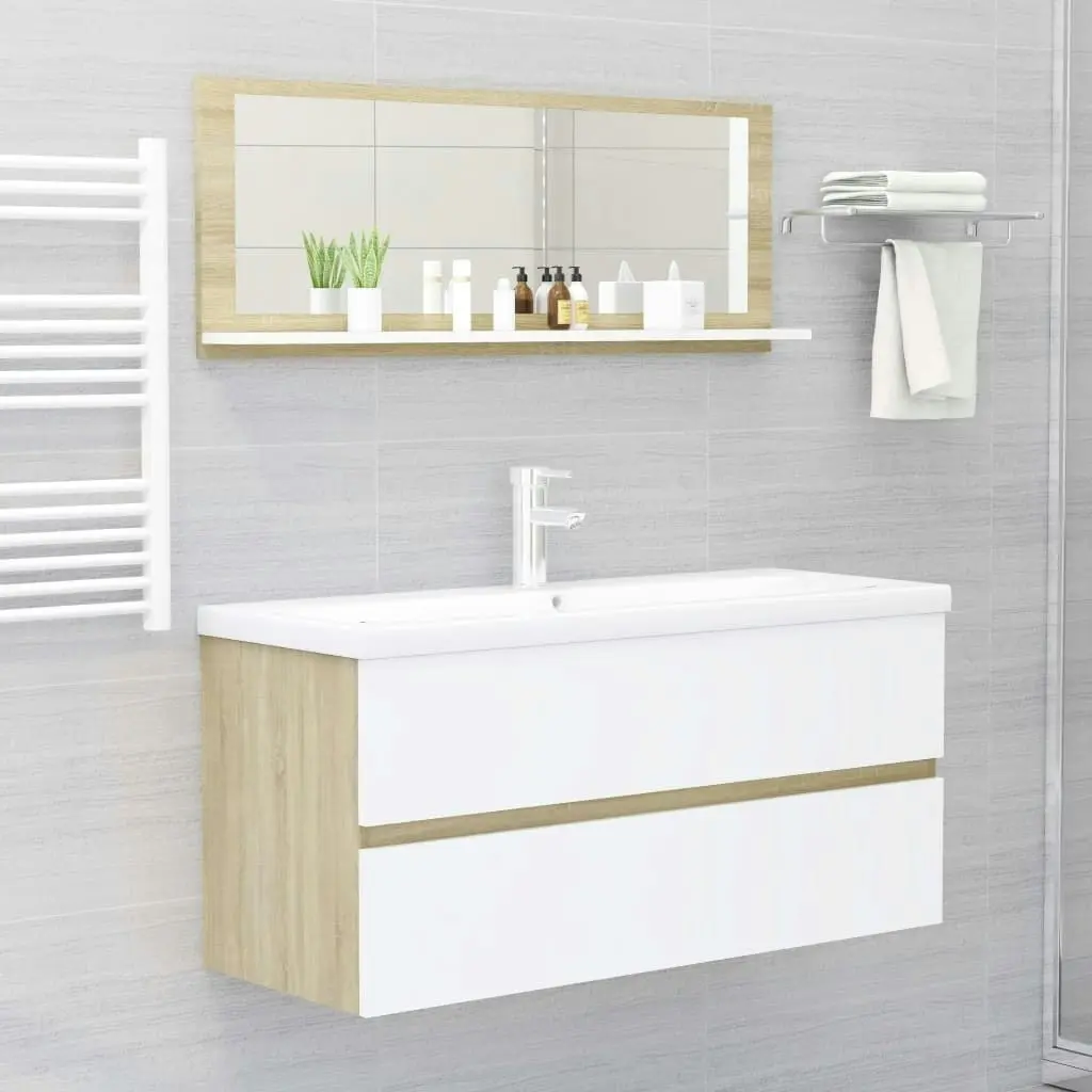 Bathroom Mirror White and Sonoma Oak 100x10.5x37 cm Engineered Wood 804594