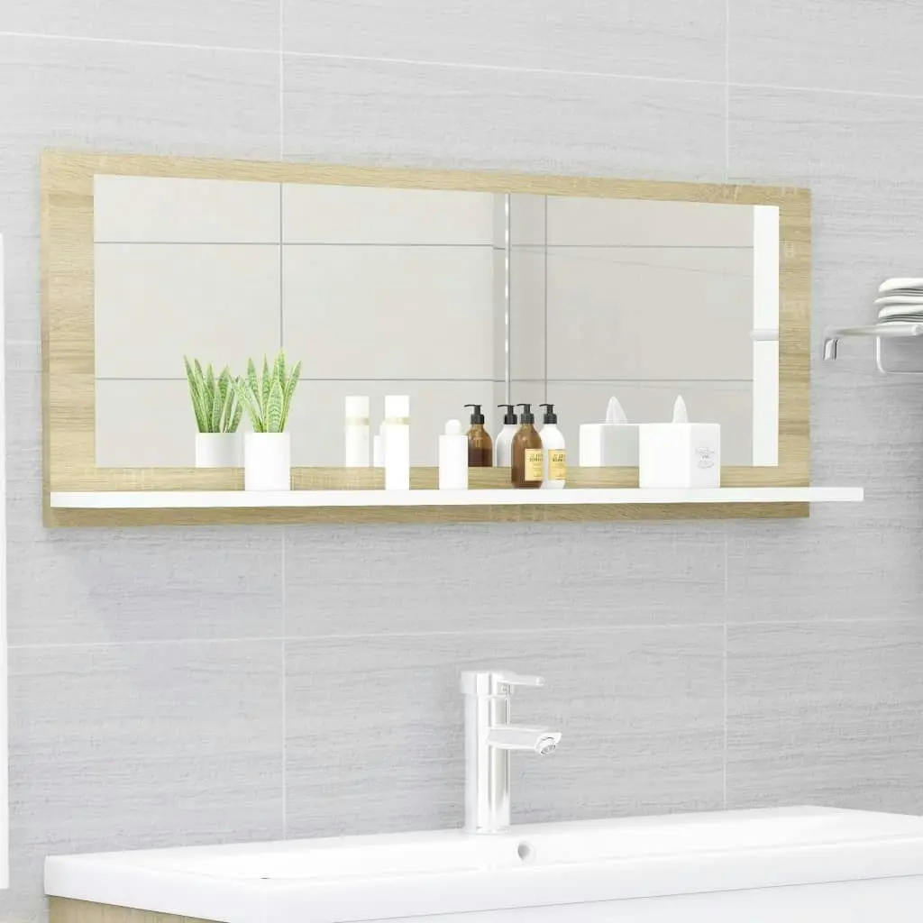 Bathroom Mirror White and Sonoma Oak 100x10.5x37 cm Engineered Wood 804594