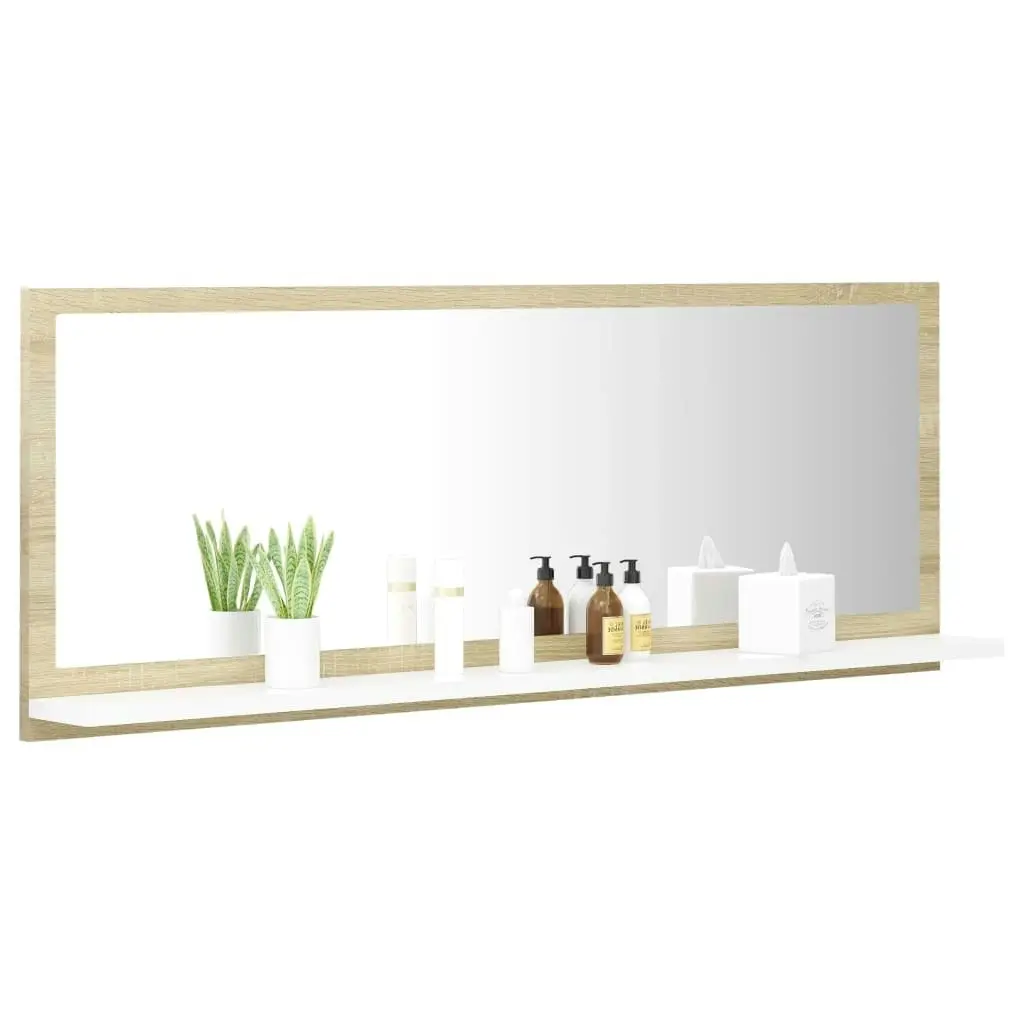 Bathroom Mirror White and Sonoma Oak 100x10.5x37 cm Engineered Wood 804594