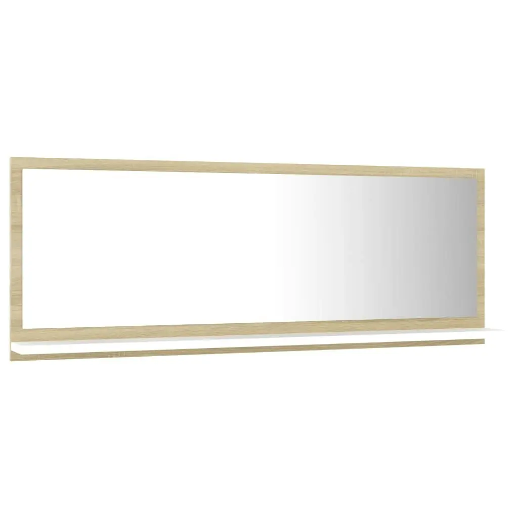 Bathroom Mirror White and Sonoma Oak 100x10.5x37 cm Engineered Wood 804594