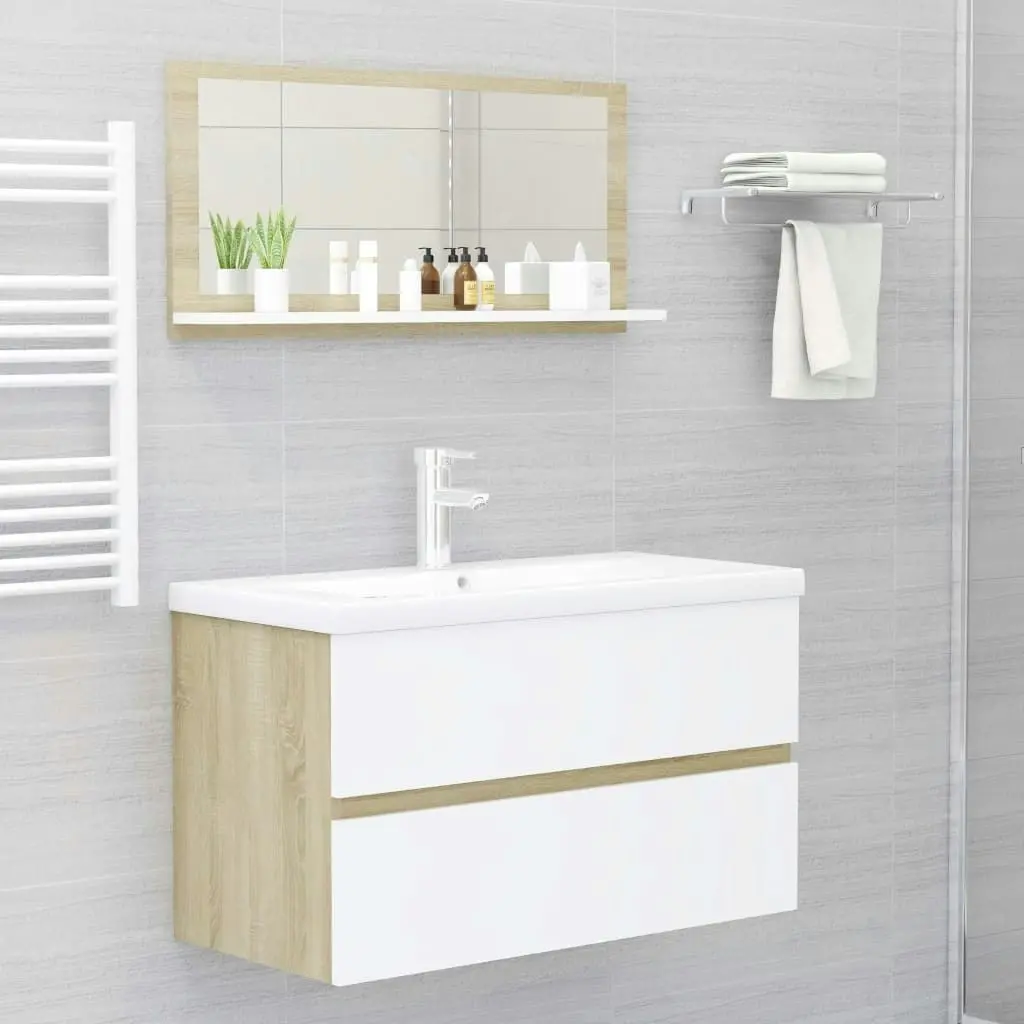 Bathroom Mirror White and Sonoma Oak 80x10.5x37 cm Engineered Wood 804576