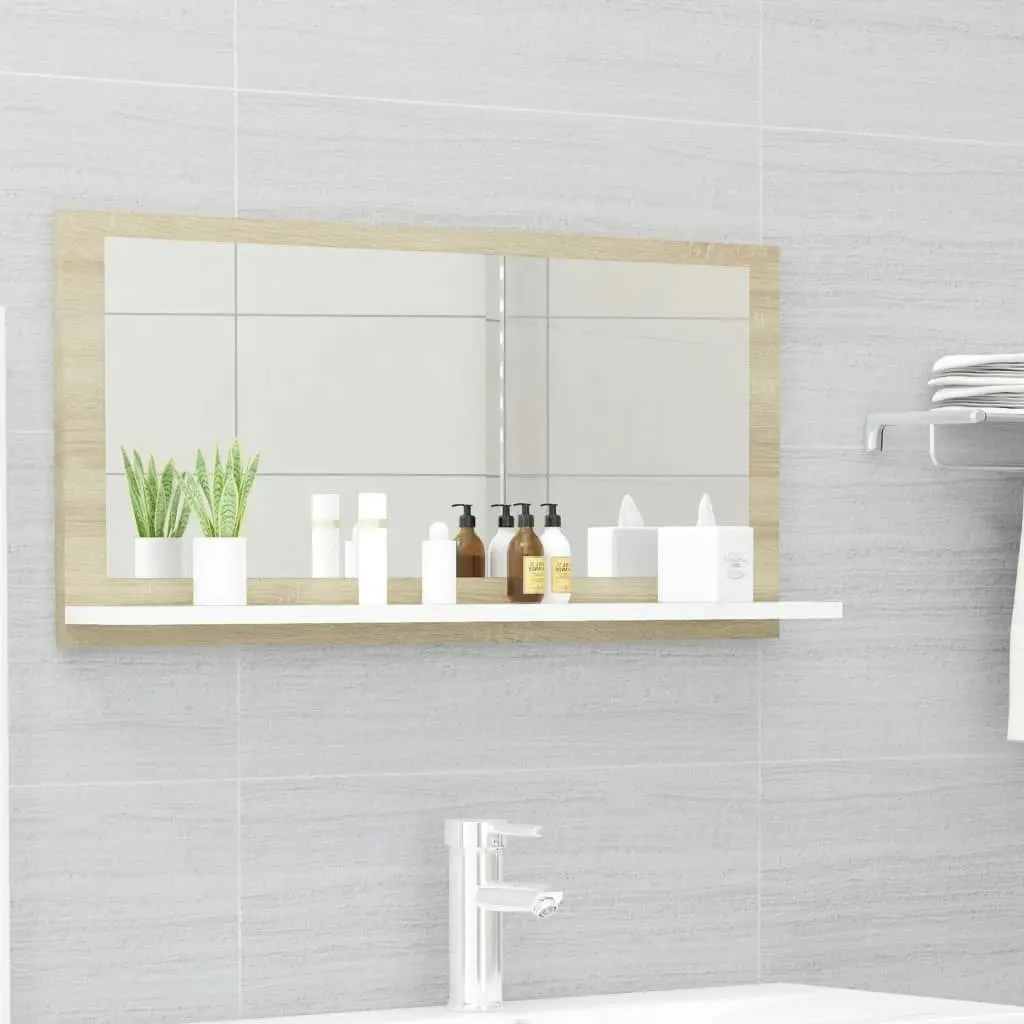 Bathroom Mirror White and Sonoma Oak 80x10.5x37 cm Engineered Wood 804576