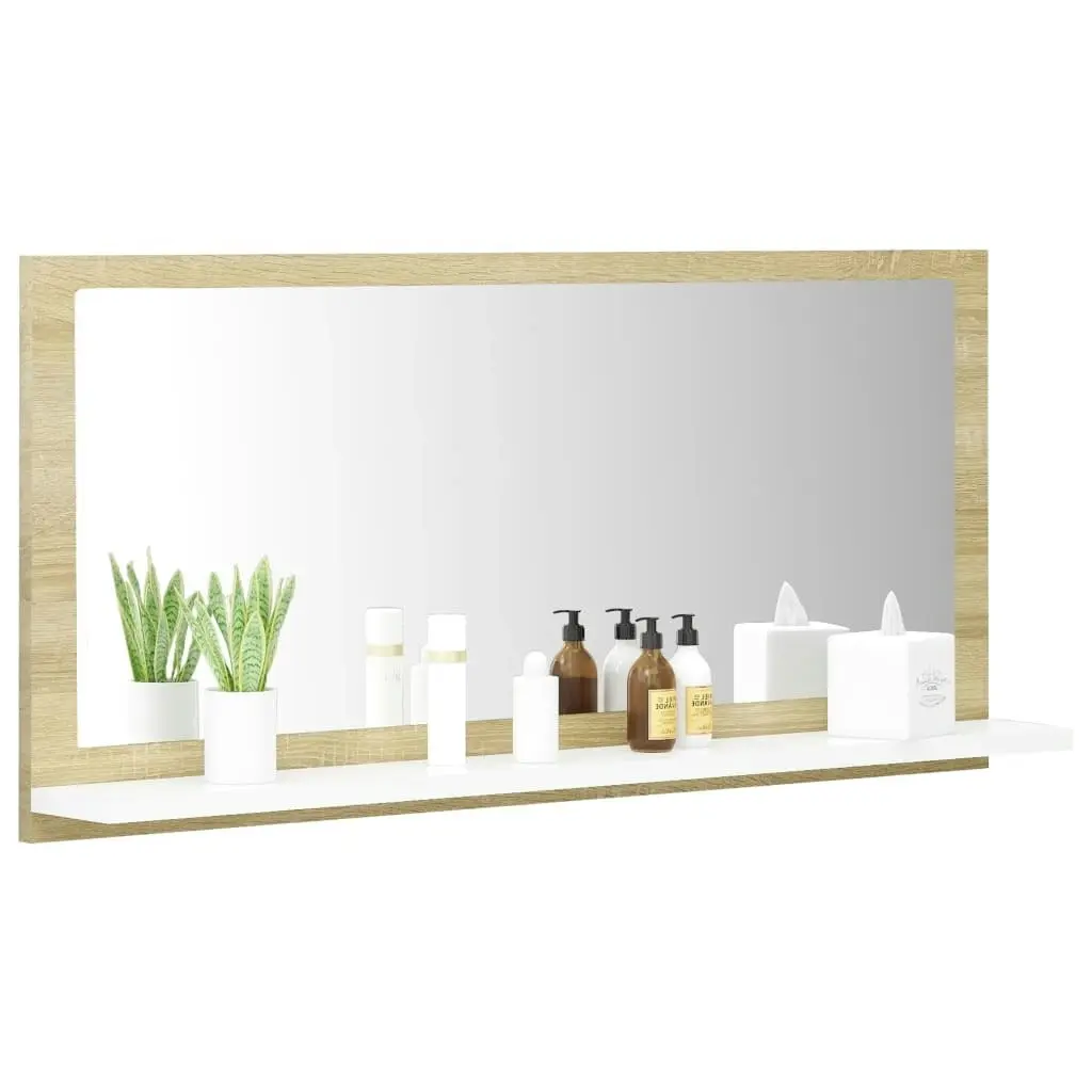 Bathroom Mirror White and Sonoma Oak 80x10.5x37 cm Engineered Wood 804576