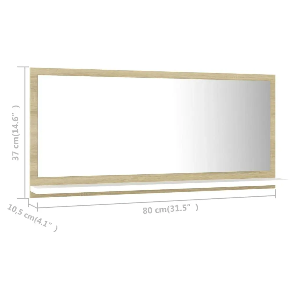 Bathroom Mirror White and Sonoma Oak 80x10.5x37 cm Engineered Wood 804576