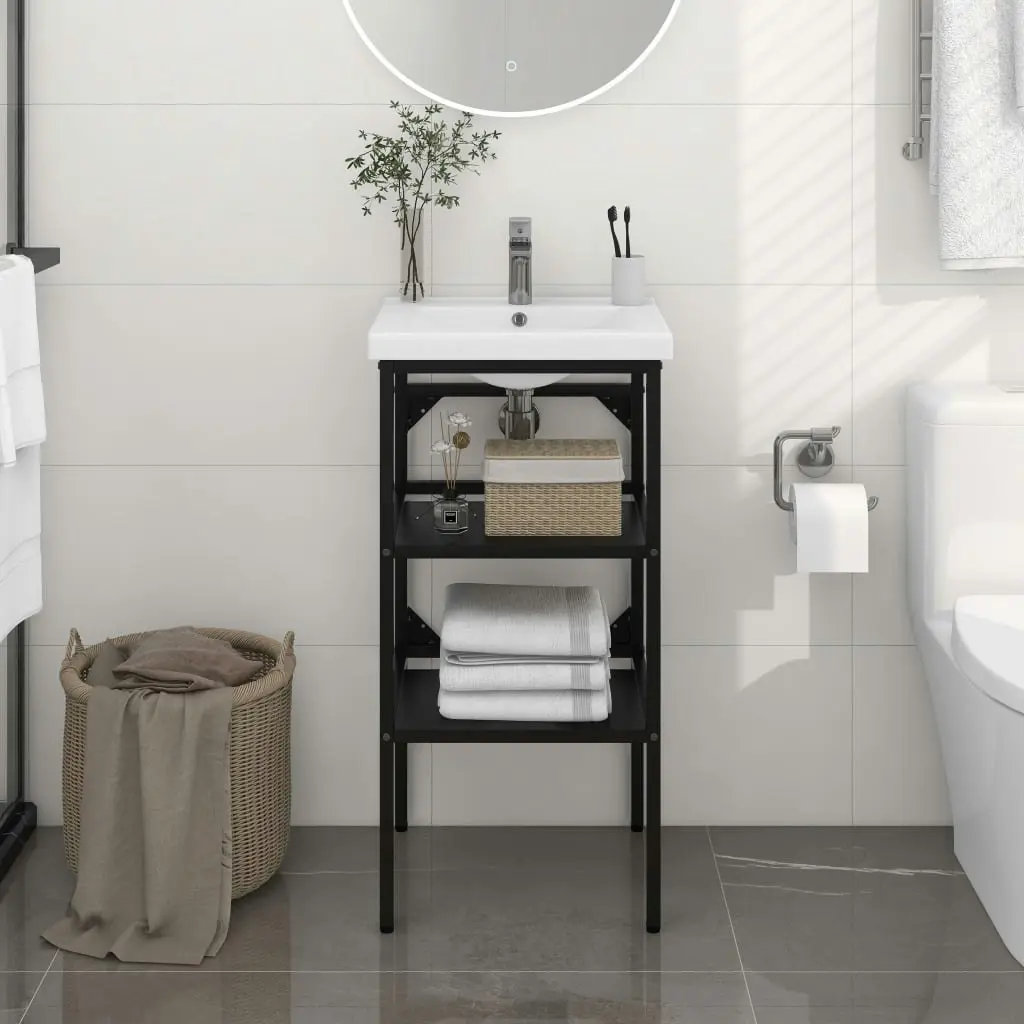 Bathroom Washbasin Frame Black 40x38x83 cm Iron 338487