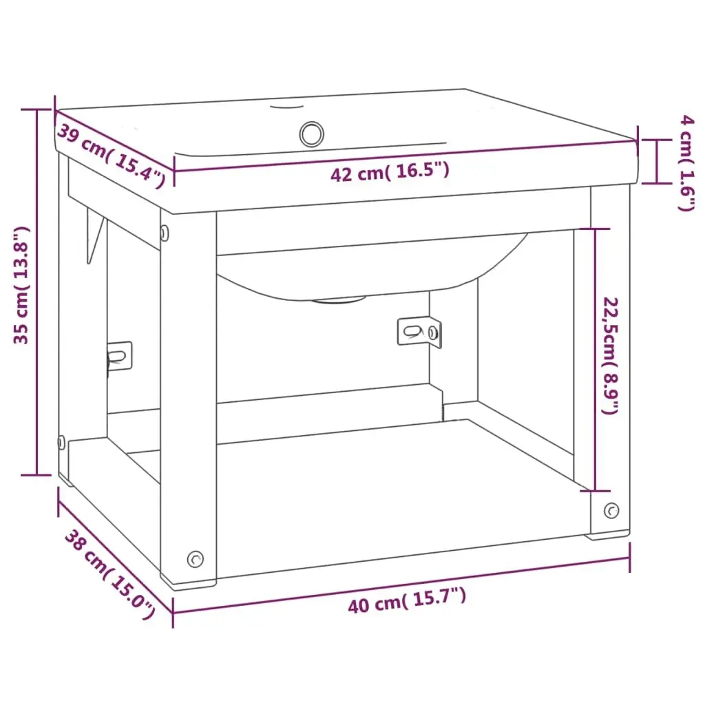 Bathroom Washbasin Frame with Built-in Basin Black Iron 3101382