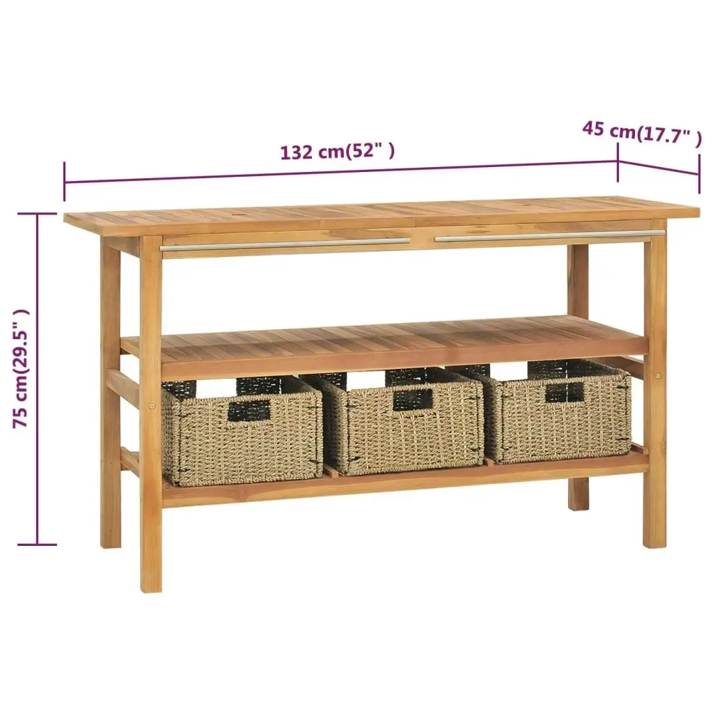 Bathroom Vanity Cabinet with 3 Baskets Solid Wood Teak 132x45x75 cm 318483