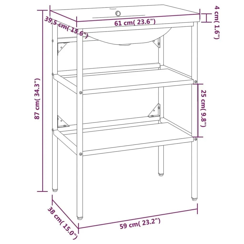 Bathroom Washbasin Frame with Built-in Basin Black Iron 3101377