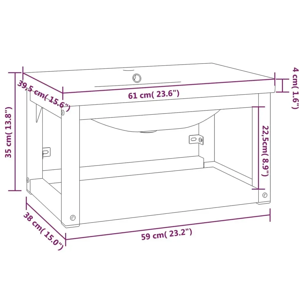 Bathroom Washbasin Frame with Built-in Basin White Iron 3101380