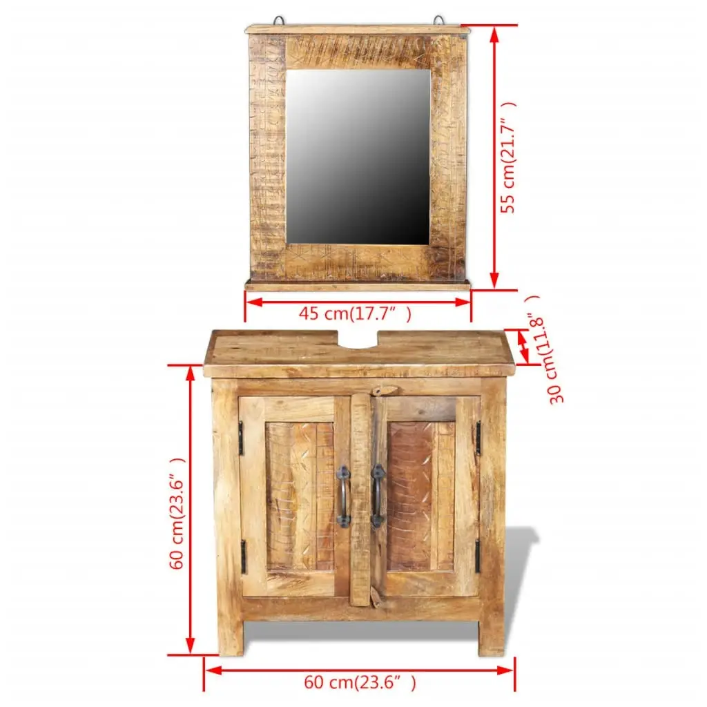 Bathroom Vanity Cabinet with Mirror Solid Mango Wood 243462