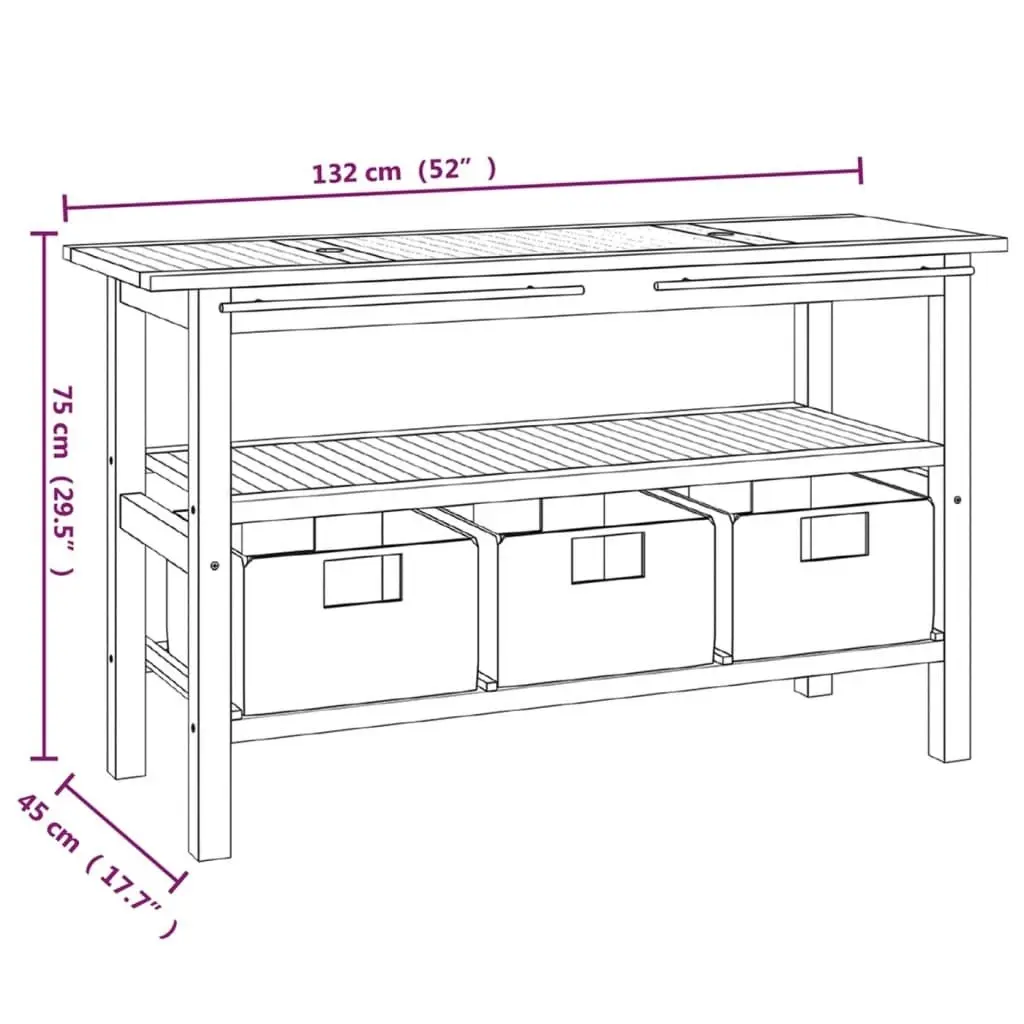 Bathroom Vanity Cabinet with River Stone Sinks Solid Wood Teak 3096590