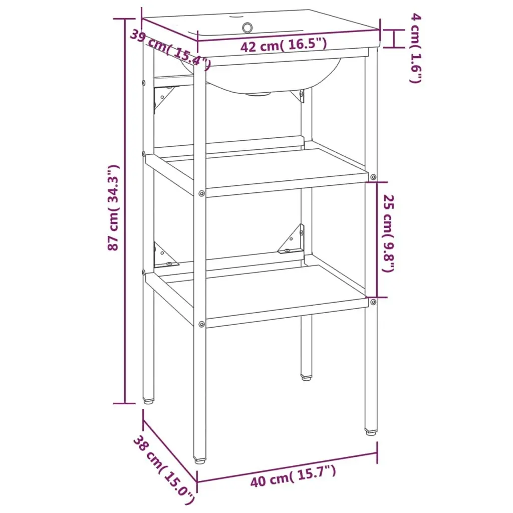 Bathroom Washbasin Frame with Built-in Basin Black Iron 3101376