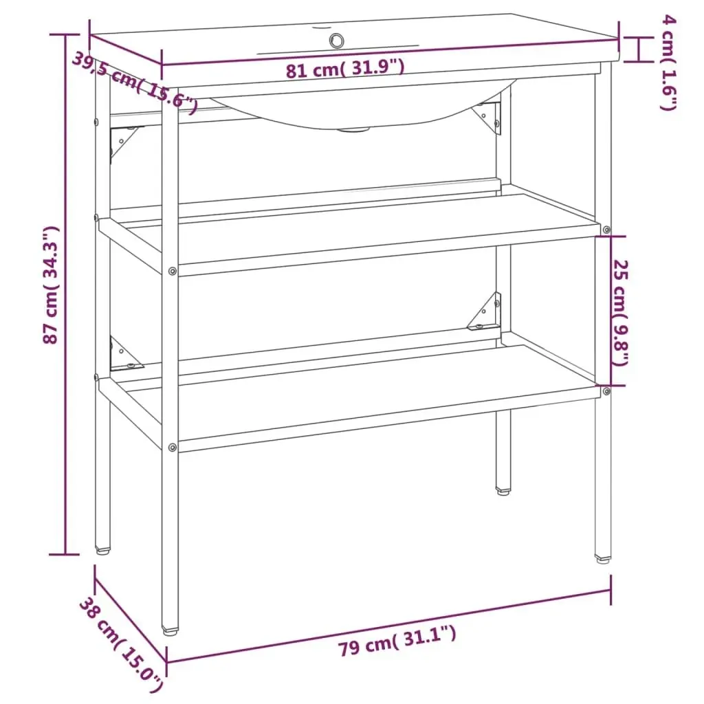 Bathroom Washbasin Frame with Built-in Basin Black Iron 3101378