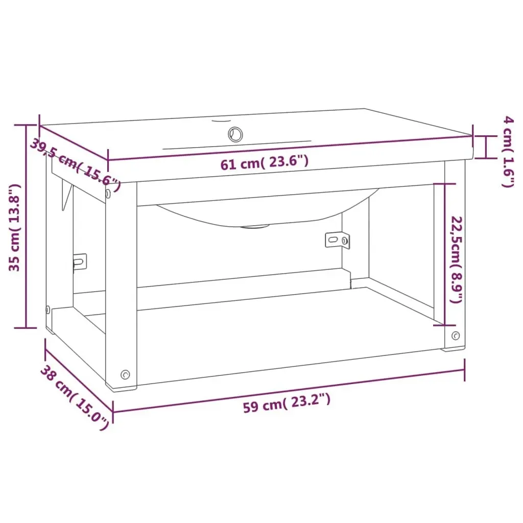 Bathroom Washbasin Frame with Built-in Basin Black Iron 3101383