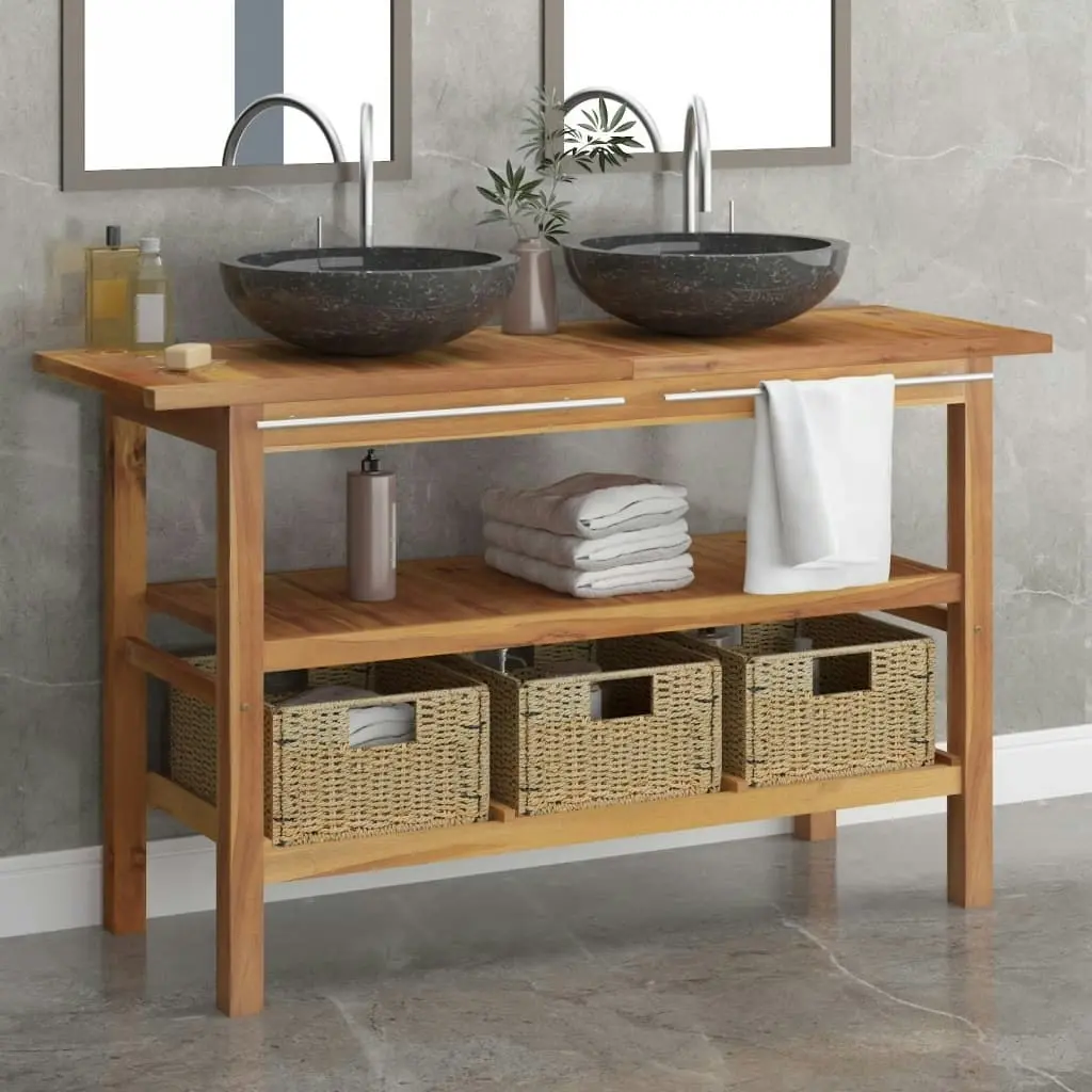 Bathroom Vanity Cabinet with Black Marble Sinks Solid Wood Teak 3096586