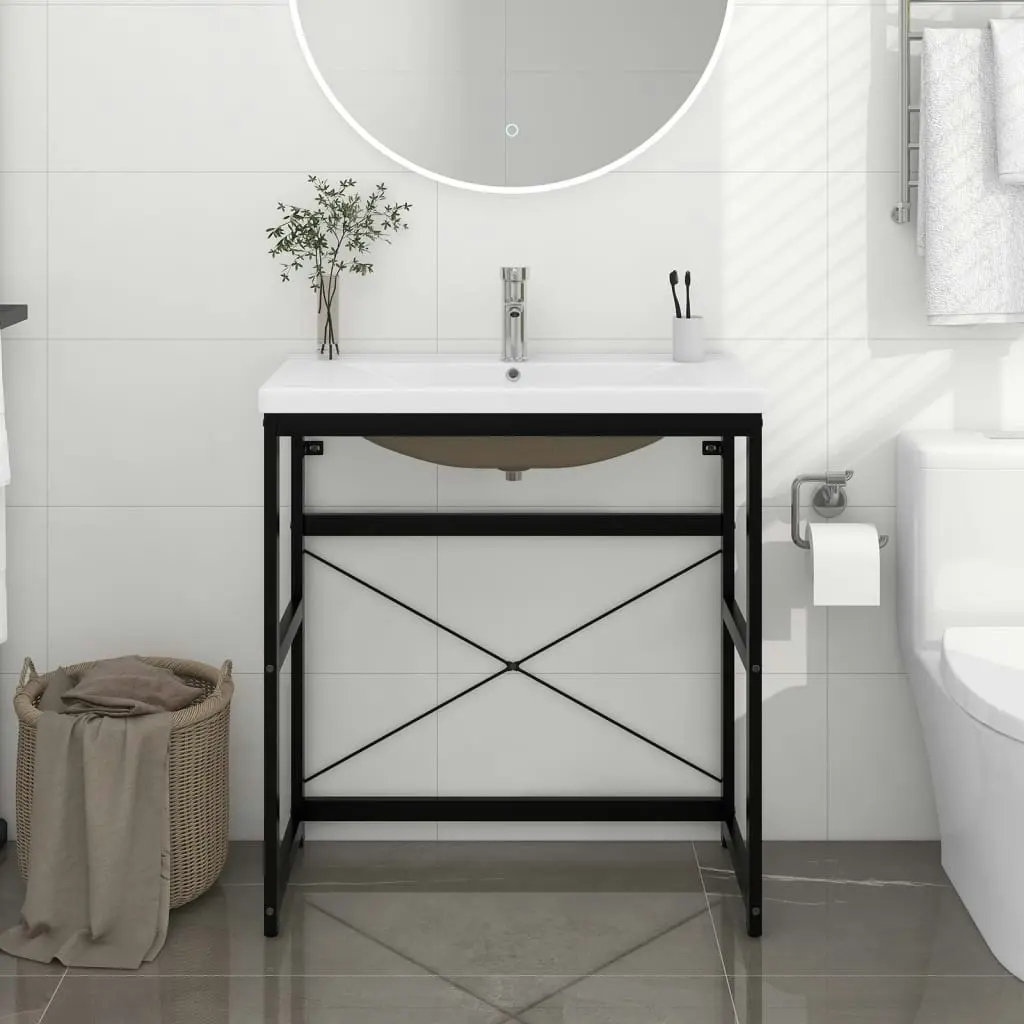 Bathroom Washbasin Frame with Built-in Basin Black Iron 3101390