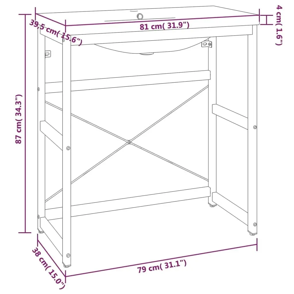 Bathroom Washbasin Frame with Built-in Basin Black Iron 3101390