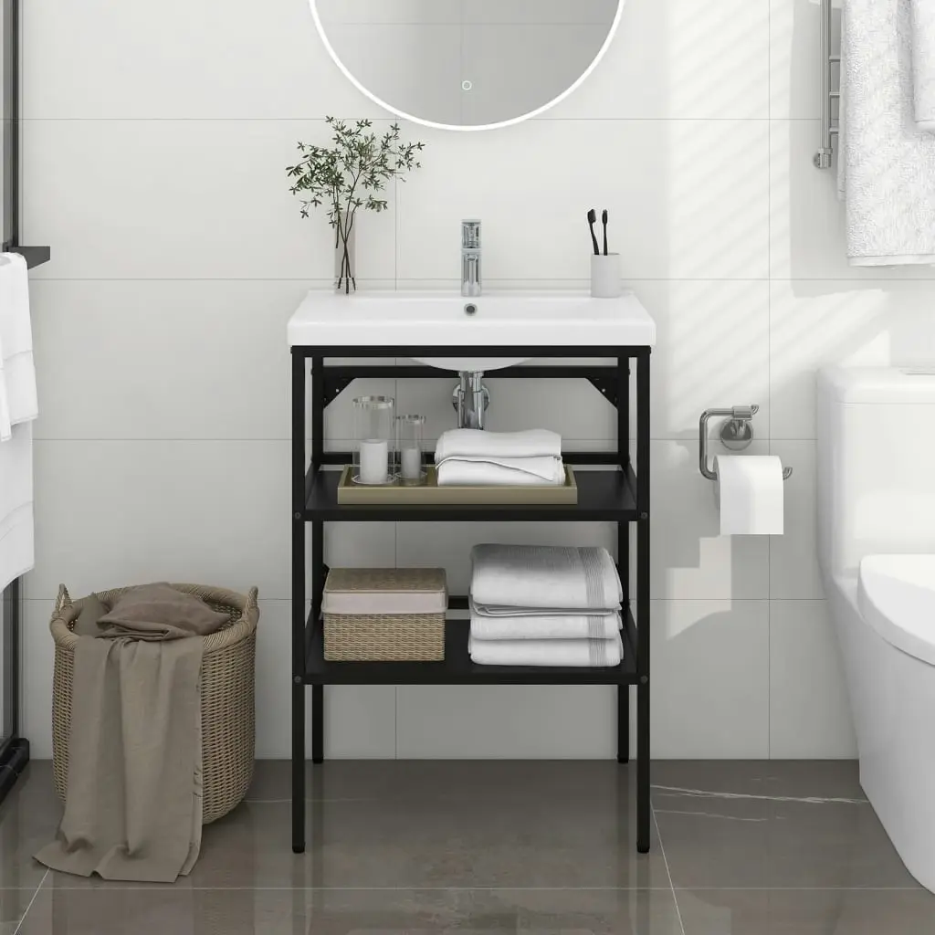 Bathroom Washbasin Frame Black 59x38x83 cm Iron 338488