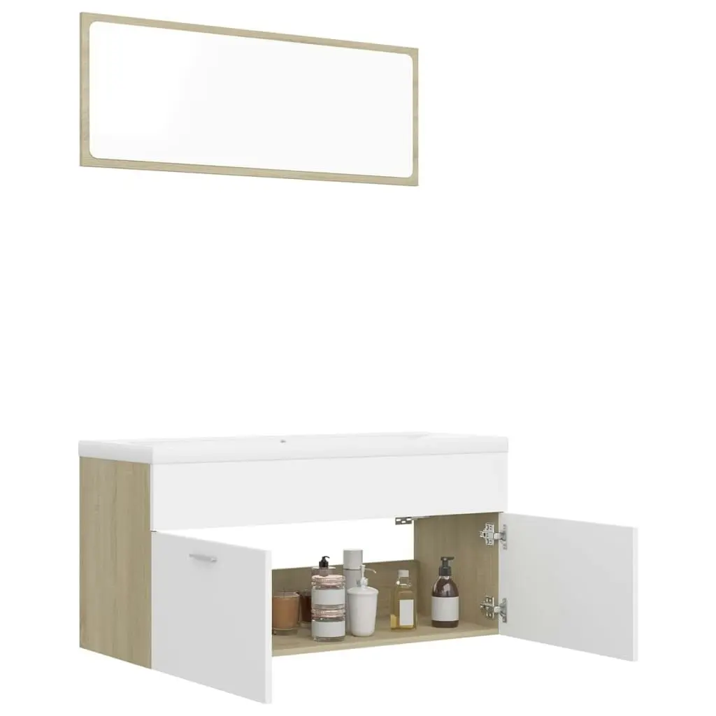 Bathroom Furniture Set White and Sonoma Oak Engineered Wood 3070897