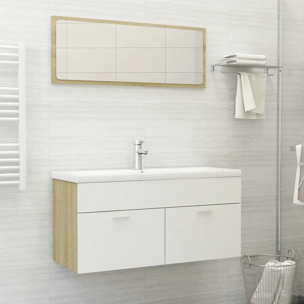 Bathroom Furniture Set White and Sonoma Oak Engineered Wood 3070897