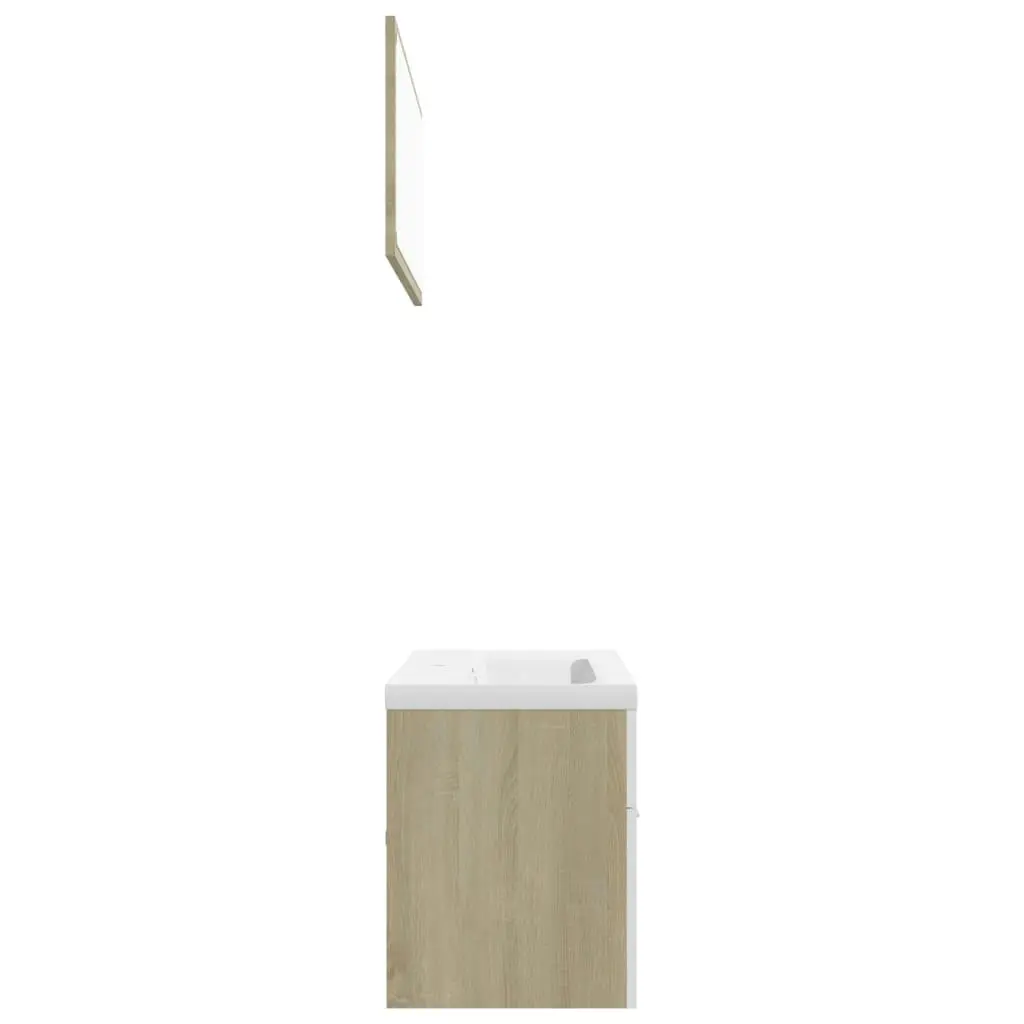 Bathroom Furniture Set White and Sonoma Oak Engineered Wood 3070897