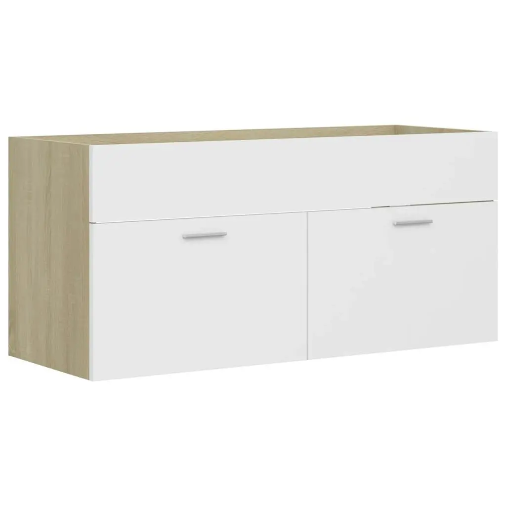 Bathroom Furniture Set White and Sonoma Oak Engineered Wood 3070897