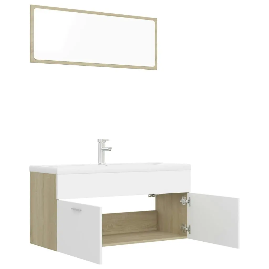 Bathroom Furniture Set White and Sonoma Oak Engineered Wood 3070897