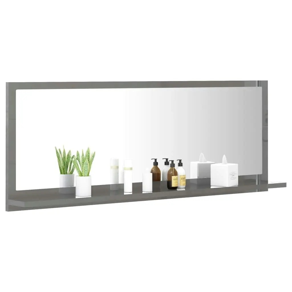 Bathroom Mirror High Gloss Grey 100x10.5x37 cm Engineered Wood 804597