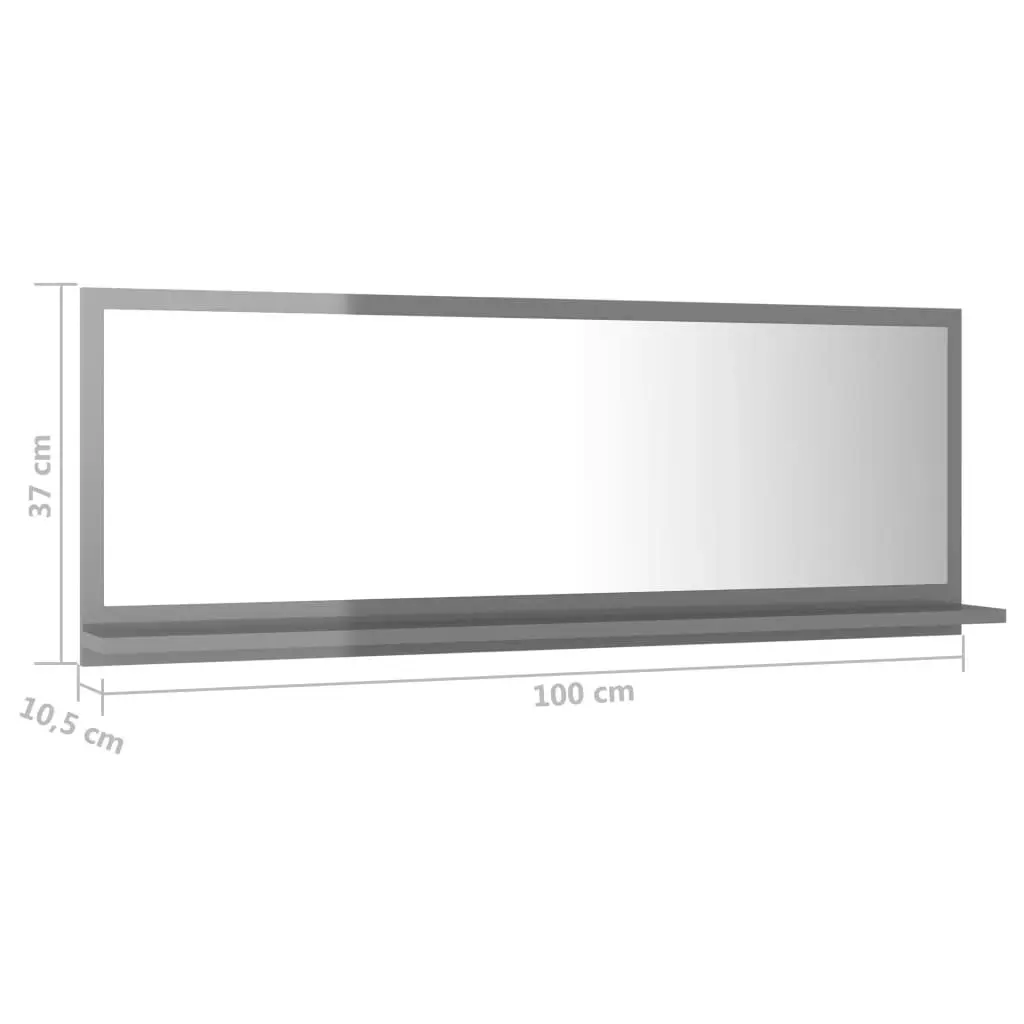 Bathroom Mirror High Gloss Grey 100x10.5x37 cm Engineered Wood 804597