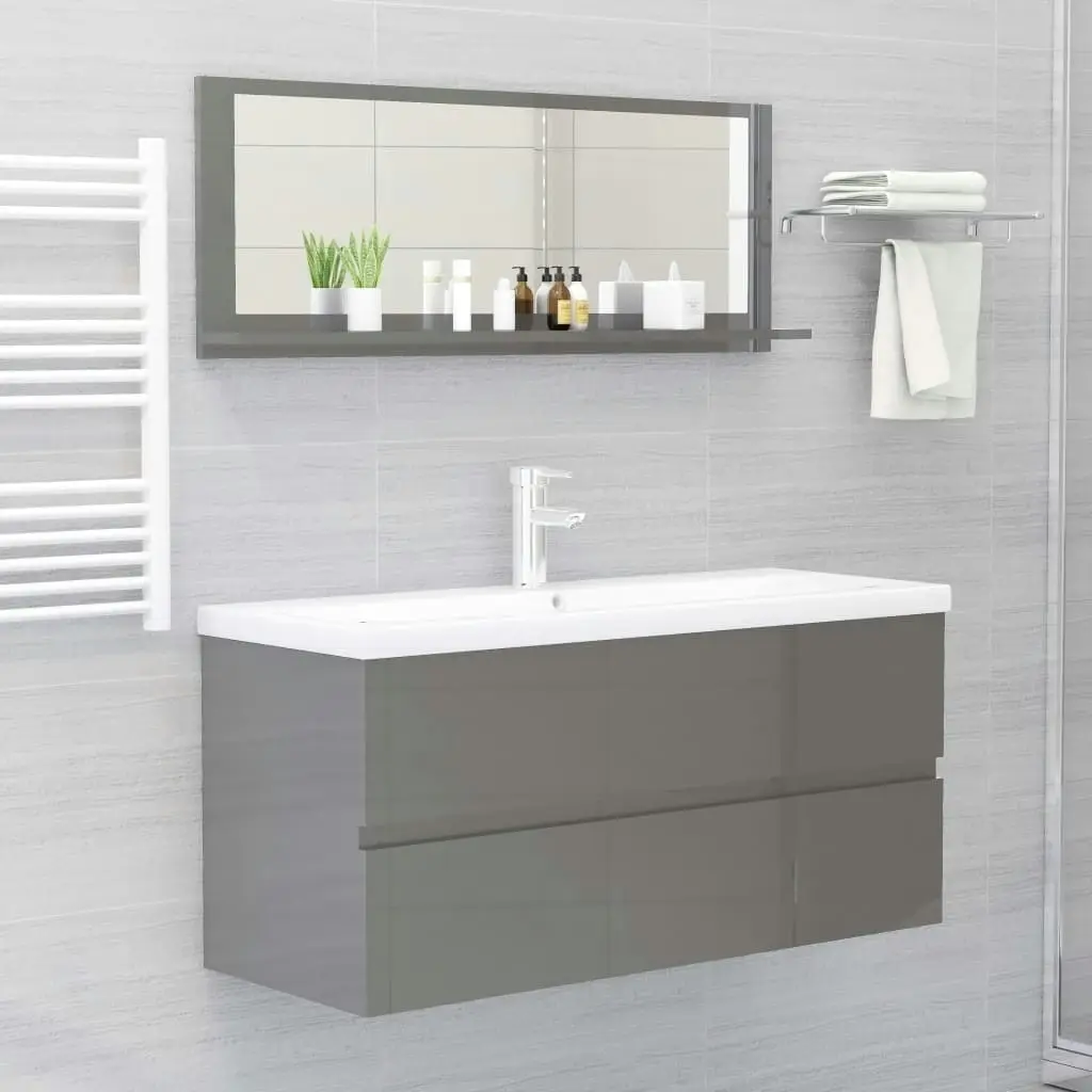 Bathroom Mirror High Gloss Grey 100x10.5x37 cm Engineered Wood 804597