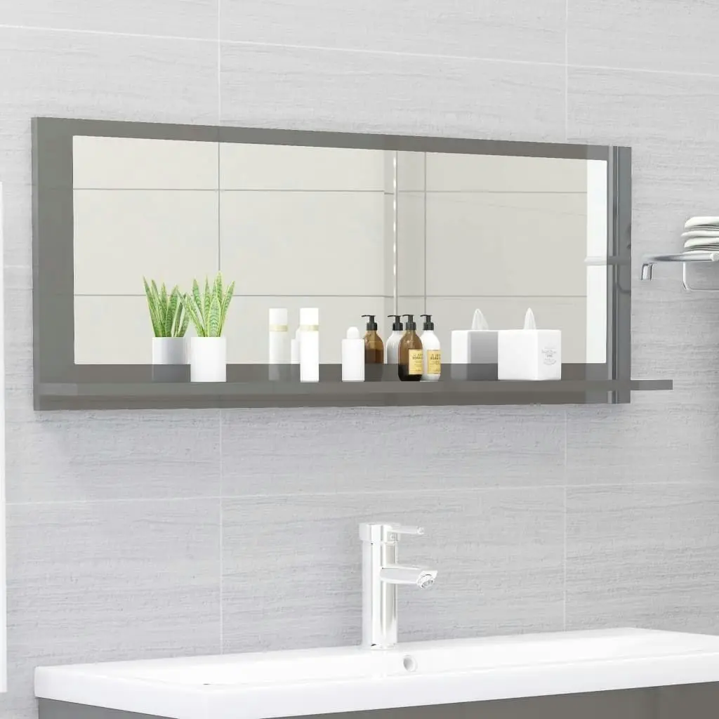 Bathroom Mirror High Gloss Grey 100x10.5x37 cm Engineered Wood 804597