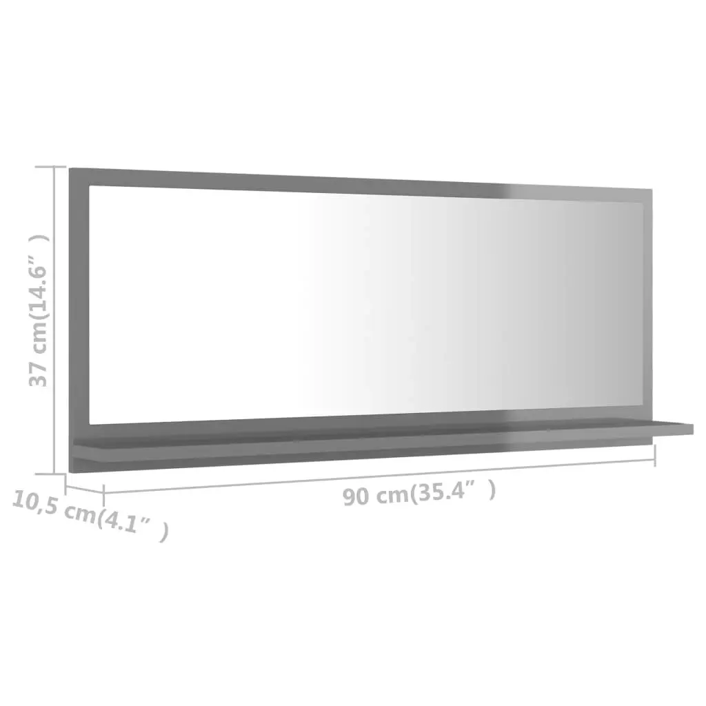 Bathroom Mirror High Gloss Grey 90x10.5x37 cm Engineered Wood 804588