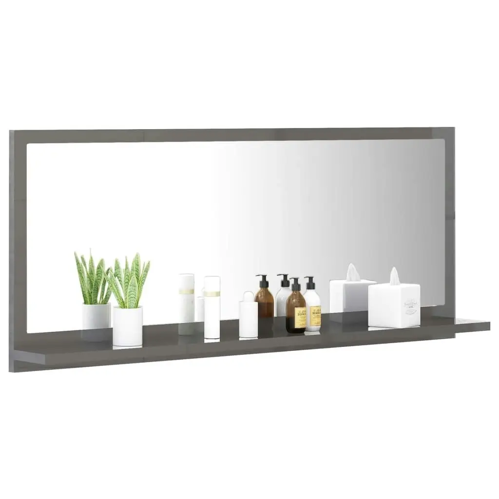 Bathroom Mirror High Gloss Grey 90x10.5x37 cm Engineered Wood 804588