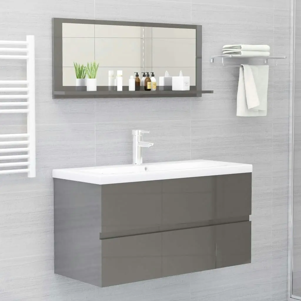 Bathroom Mirror High Gloss Grey 90x10.5x37 cm Engineered Wood 804588