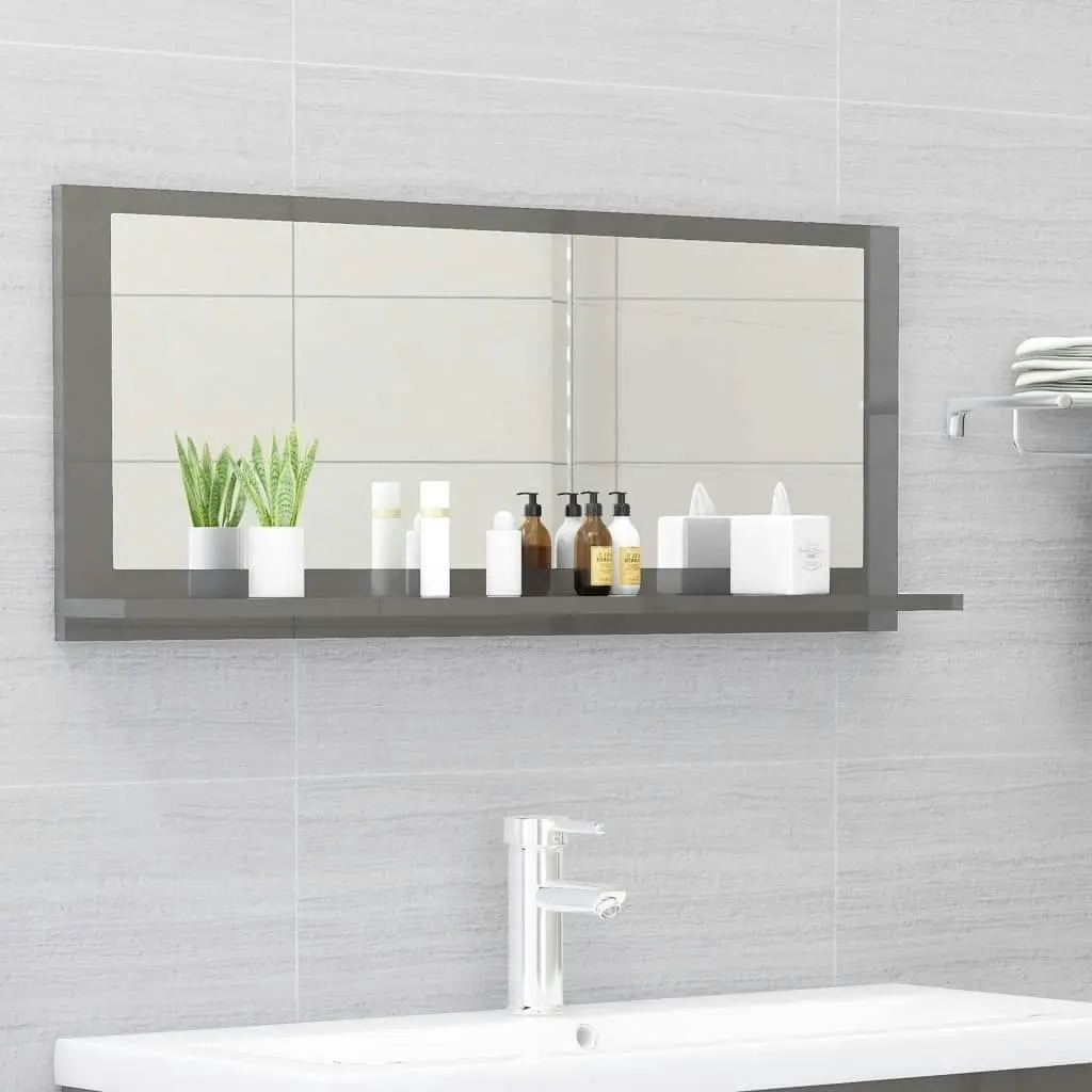 Bathroom Mirror High Gloss Grey 90x10.5x37 cm Engineered Wood 804588