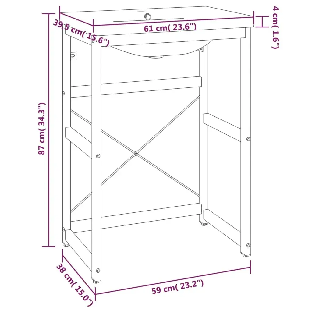 Bathroom Washbasin Frame with Built-in Basin Black Iron 3101389