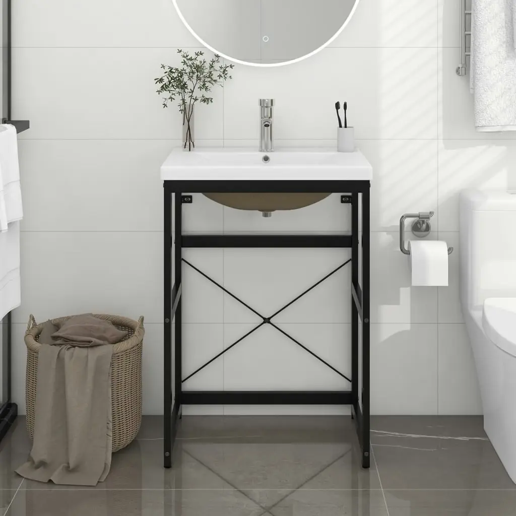 Bathroom Washbasin Frame with Built-in Basin Black Iron 3101389