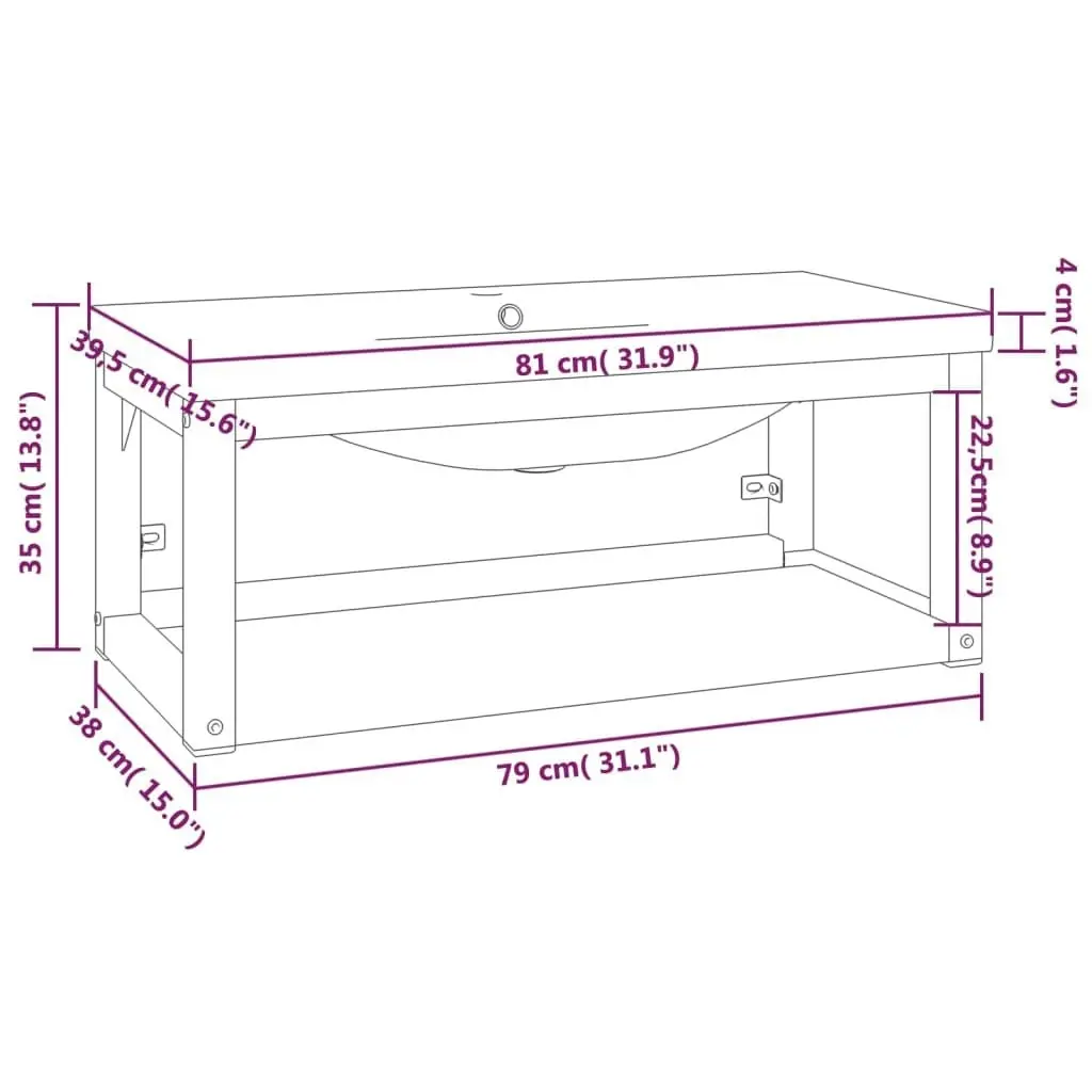 Bathroom Washbasin Frame with Built-in Basin Black Iron 3101384