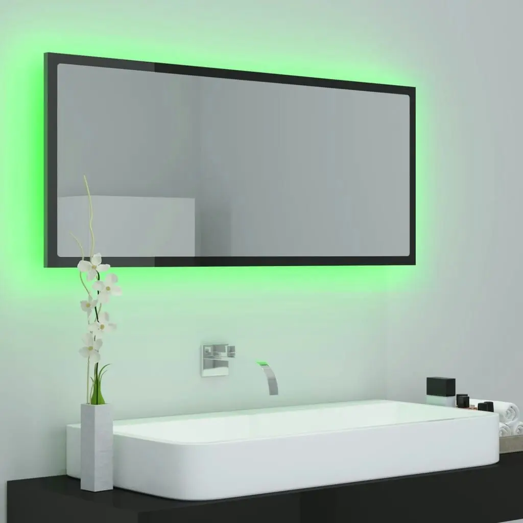 LED Bathroom Mirror High Gloss Black 100x8.5x37 cm Acrylic 804946