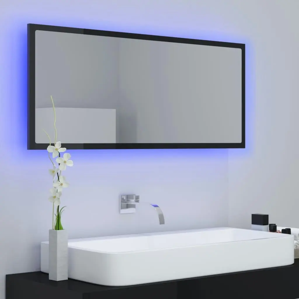 LED Bathroom Mirror High Gloss Black 100x8.5x37 cm Acrylic 804946