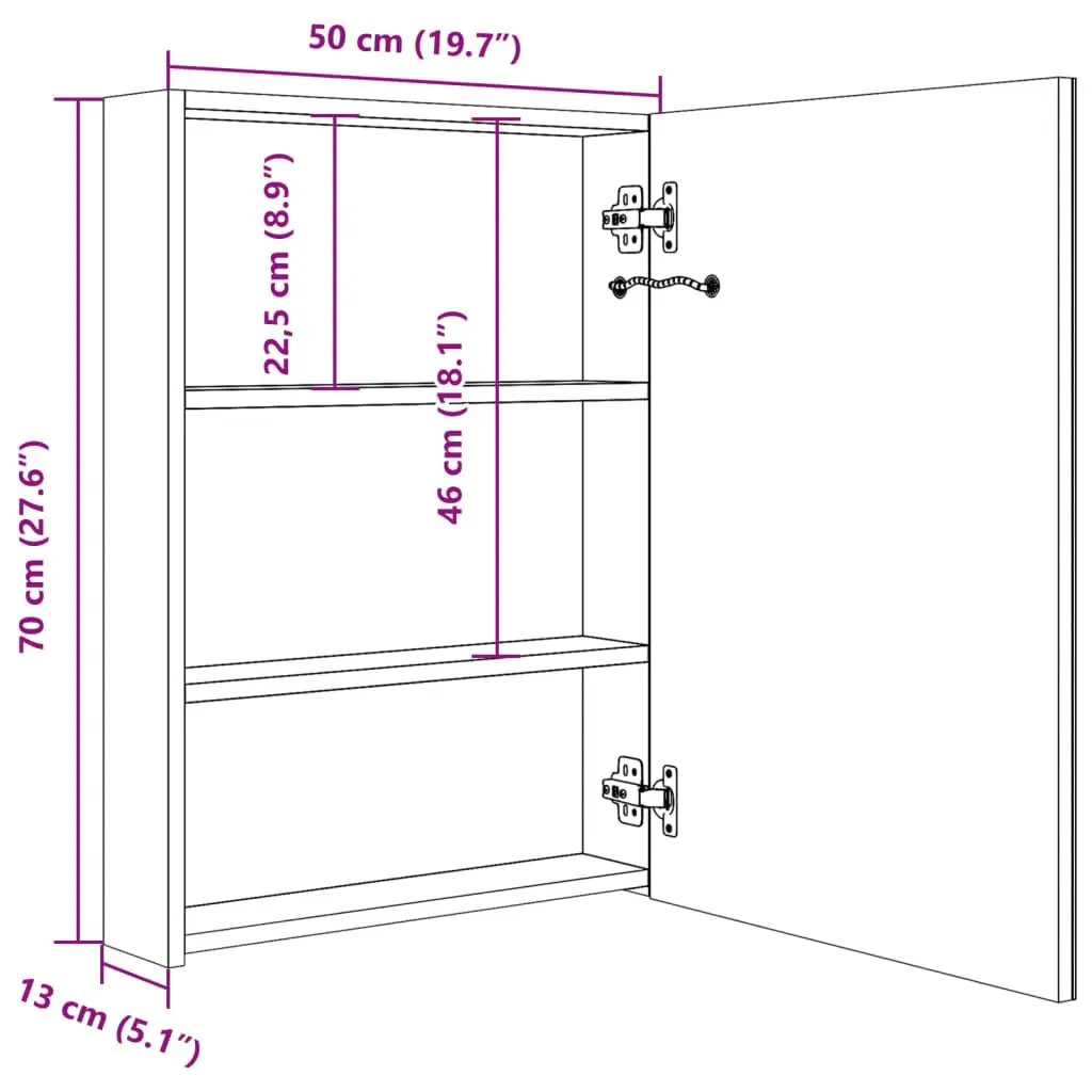 LED Bathroom Mirror Cabinet 50x13x70 cm 285116