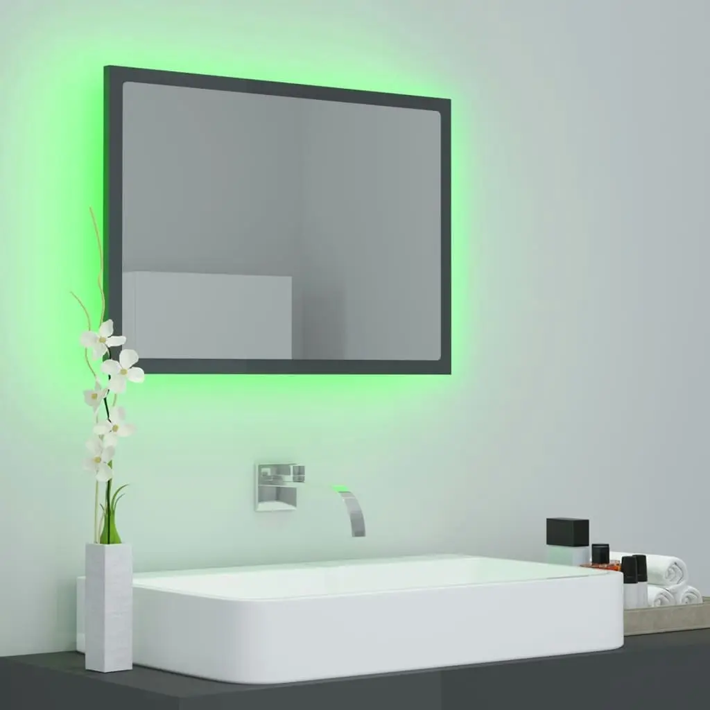 LED Bathroom Mirror High Gloss Grey 60x8.5x37 cm Acrylic 804923