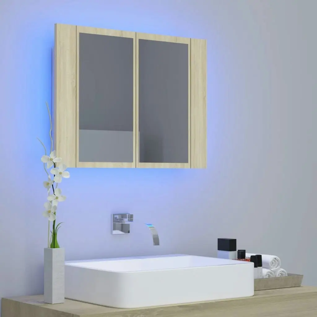 LED Bathroom Mirror Cabinet Sonoma Oak 60x12x45 cm Acrylic 804959